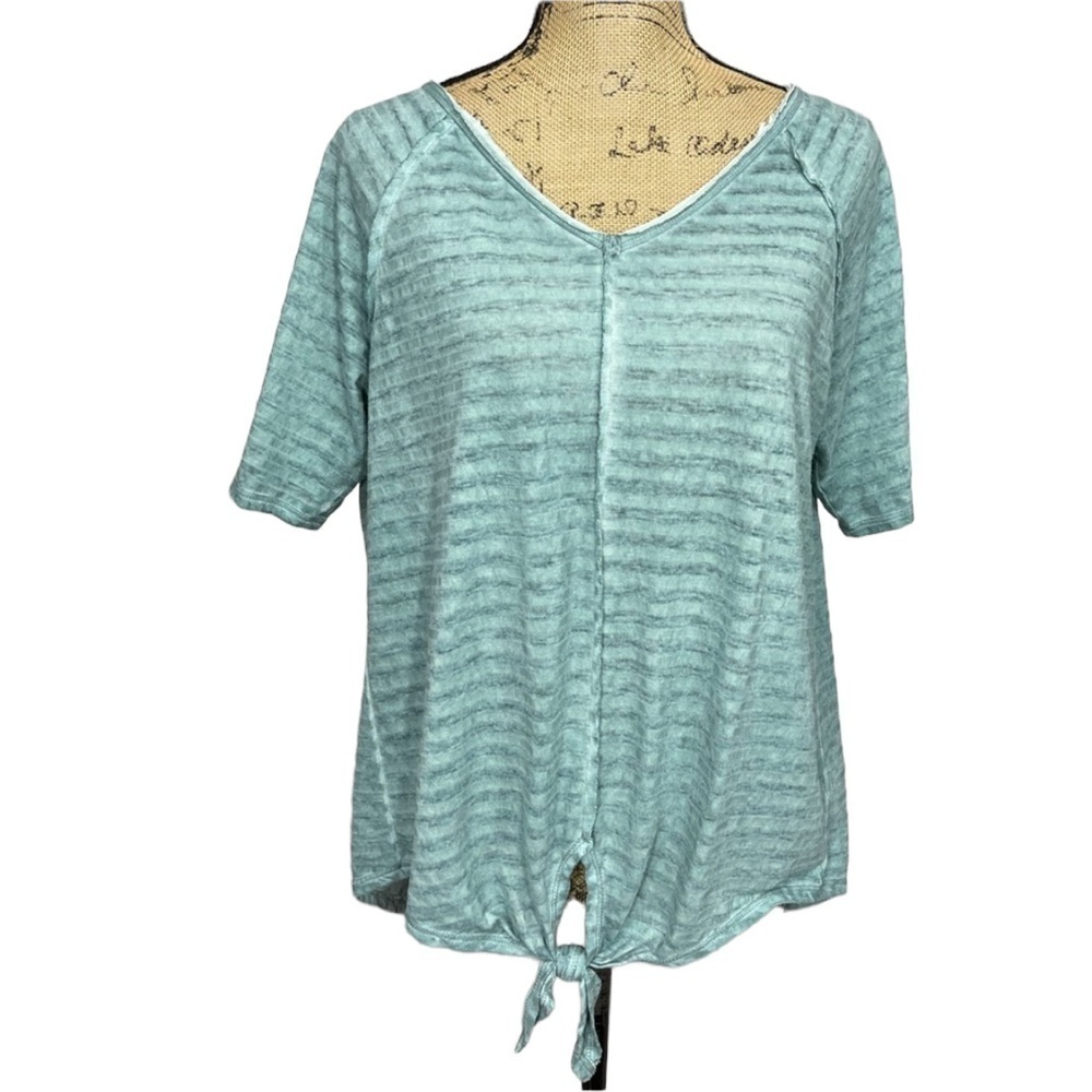 HYKU Boutique Knotted and Striped Boho Blouse